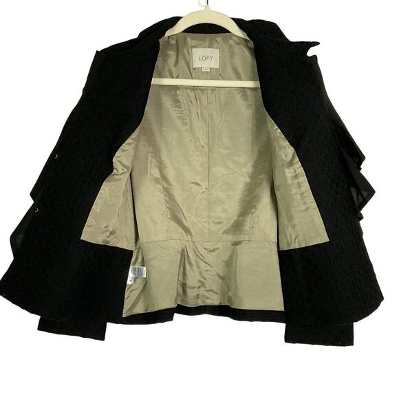 LOFT Women's Black Wool Blend Ruffle Front Jacket/Blazer, Size 10, Lined - Picture 5 of 11